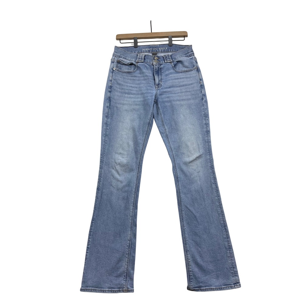 American Eagle Stretch Light Wash Flare Jeans Double Button Flap Pockets size 6